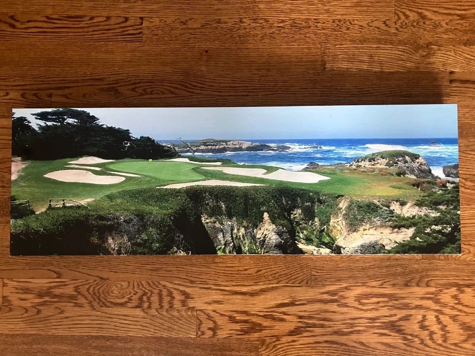 Impresión panorámica en lienzo de campo de golf Pebble Beach - Arte de pared grande 36"x12" - Costa Foto 1 de 2