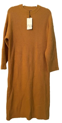 New Zara Women's Mock Neck Long Sweater Dress Small Gold Yellow Minimalist - Image 1 of 4