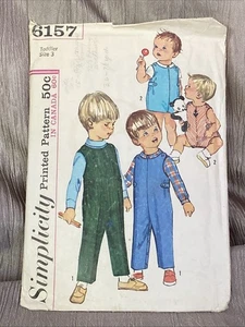 1965 Simplicity Pattern 6157 - 3T Toddlers Overall Two Lengths & Shirt - Vintage - Picture 1 of 4