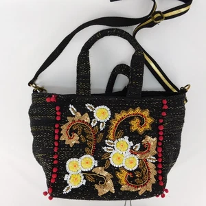 America & Beyond Black Tote Bag Purse w/ Shoulder Strap Zipper Bead Sequins - Picture 1 of 15
