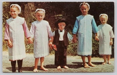 Vintage Amish Children in Sunday Dress Photochrome Postcard PA Dutch Country - Image 1 of 2