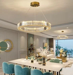 KRISTALL LED KRONLEUCHTER DECKE DIMMBAR FERNBEDIENUNG 35W MODERN DESIGN GOLD - Bild 1 von 6