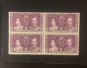 Stamps Canada Newfoundland Sc232 5c Coronation block of 4, 1937, see detail. - Picture 1 of 8