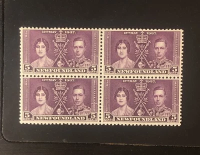 Stamps Canada Newfoundland Sc232 5c Coronation block of 4, 1937, see detail. - Image 1 of 4