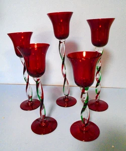 Pfaltzgraff Winterberry Set of 5 Christmas Glass Goblet Tealight Hurricanes - Picture 1 of 7