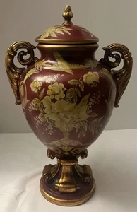 Urna alta rossa/dorata con foto di fiori di uccellini manici decorativi - Foto 1 di 14