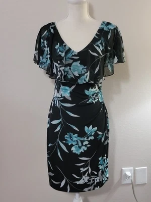 Connected Apparel V-Neck Floral Print Dress Sz 4p 4 Petite Ruched Side - Image 1 of 4