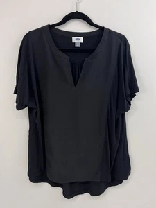 Old Navy schwarze solide Bluse mit geteiltem Ausschnitt Damen Large - Bild 1 von 6