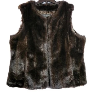 Lane Bryant Womens Vest Faux Mink Fur Size 14/16 Mahogany Brown Pockets Retro - Picture 1 of 10