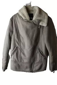 NEW LOOK Grey Faux Suede Coat Jacket size Uk 12 Womens Lined Casual Outdoors - Picture 1 of 7