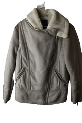 NEW LOOK Grey Faux Suede Coat Jacket size Uk 12 Womens Lined Casual Outdoors - Image 1 of 4