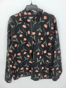 Oneill Hoodie Womens XL Black Pink Floral Fleece Hooded Boho Beachy Pullover - Picture 1 of 9