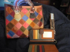 NWOT Colorful Leather Patchwork Handbag w/Wallet~Shoulder/Crossbody Strap HTF - Picture 1 of 9