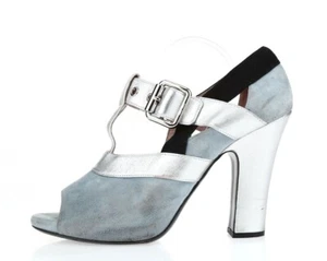 Damen-Sandalen Miu Miu mehrfarbig Metallic Leder Wildleder Peeptoe Größe 37,5 - Bild 1 von 9