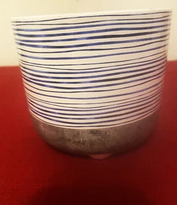 Blue & White Geometric Porcelain Footed Plant Pot - Picture 1 of 4
