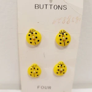 NOS Vtg Sears Yellow Black Spotted Lady Bug Insect 4 Button Craft Sewing Novelty - Picture 1 of 3