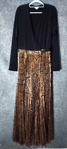 Lularoe Maxikleid 2XL Bronze Metallic Plissee Wickel Bindegürtel Schwarz 3/4 Arm - Bild 1 von 12