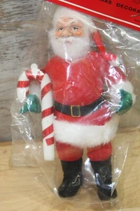 Vintage 7in Santa Claus Rubber Face Red Felt Suit candy cane Ornament - Picture 1 of 4