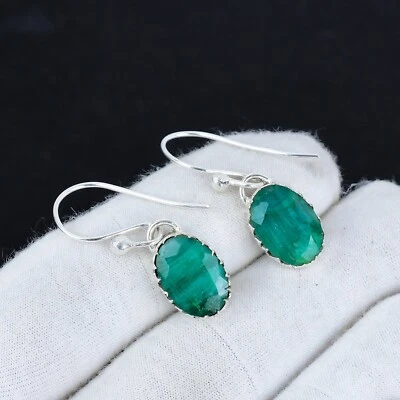 Gemma Smeraldo Creato IN Laboratorio 925 Orecchini Argento Sterling Per Regali - Immagine 1 di 4
