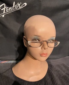 Women's Vintage 60s Jewelled Metallic Gold Reading Glasses Eyeglasses Halfmoon - Picture 1 of 24