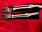 Long Halloween Skeleton Gloves with Rhinestone Ring & Bracelet-Size Small-New