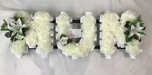 Fiore funebre artificiale mamma qualsiasi 3 lettere parola nome seta omaggio ricordo nan - Foto 1 di 12