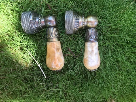 Pair of Natural Stone Sink Faucet Knobs -Brown-Bronze-Sherle Wagner Style Cover