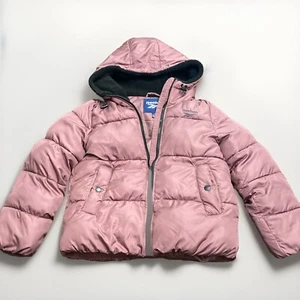Reebok Women's Puffer Jacket Size M Dusty Rose Sherpa Hood - Picture 1 of 3