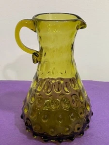 Vintage Olive Green Hobnail Art Glass Syrup Pitcher 6-1/4" tall - Picture 1 of 12