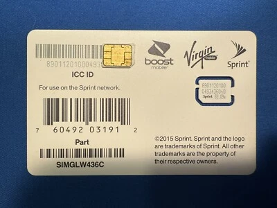 Sprint iPhone Sim Card Nano SIMGLW436C iPhone 5C, 5S, SE, 6, 6 Plus, 7,  7 Plus - Image 1 of 2