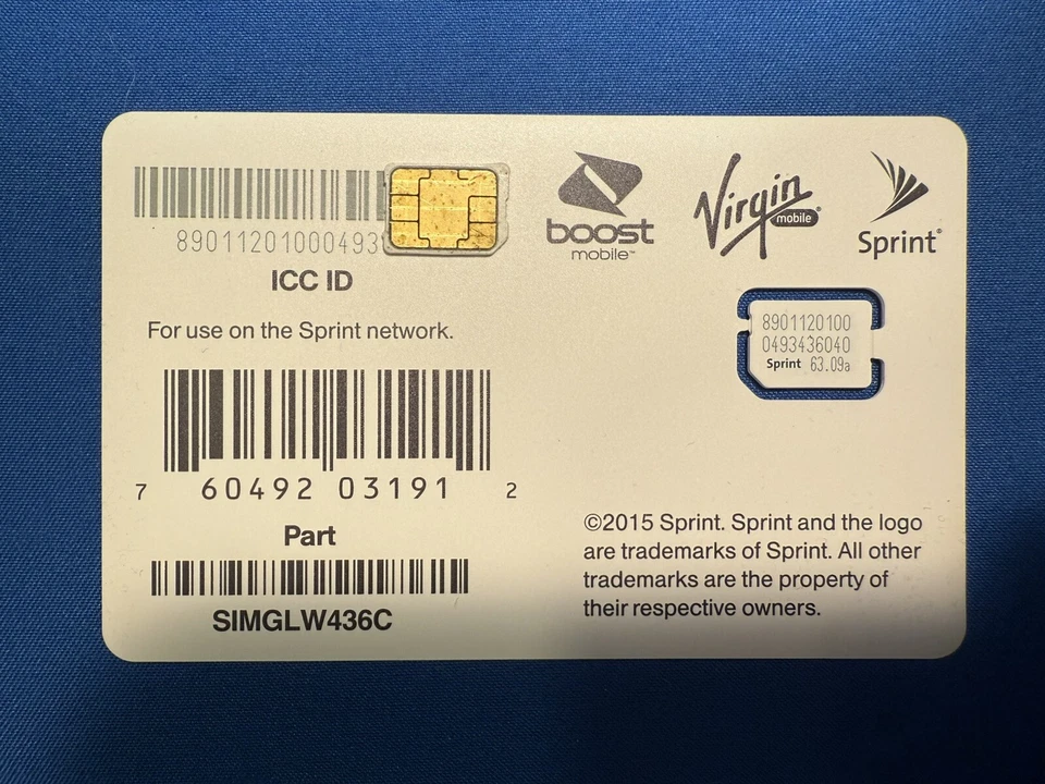 Sprint iPhone Sim Card Nano SIMGLW436C iPhone 5C, 5S, SE, 6, 6 Plus, 7,  7 Plus - Image 1 of 2