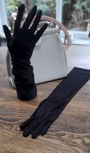Ladies Black Longer Length Gloves Nylon Preloved