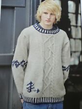 Mens 2 Colour Cable Aran Sweater Jumper Knitting Pattern
