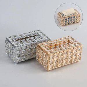 Porta Fazzoletti Coperchio Schiacciato Diamante Diamante Effetto Cristallo Dispenser Carta - Foto 1 di 8