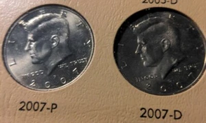 2007 P and 2007 D Kennedy half dollar BU UNCIRCULATED FROM ROLL (2 COINS) - Picture 1 of 2