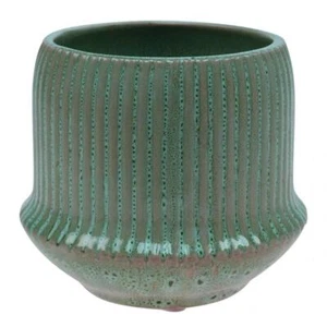 Keramik Blumentopf Übertopf Rillen Hellgrün Ø14,5cm H12,5cm - Bild 1 von 2