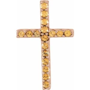 Colgante pequeño cruz zafiro amarillo natural en oro rosa de 14 quilates - Imagen 1 de 2