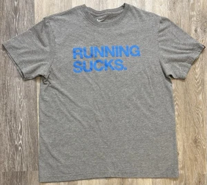 Nike Running Sucks Shirt Size Large Standard Fit Gray Retro Blue Print - Picture 1 of 4