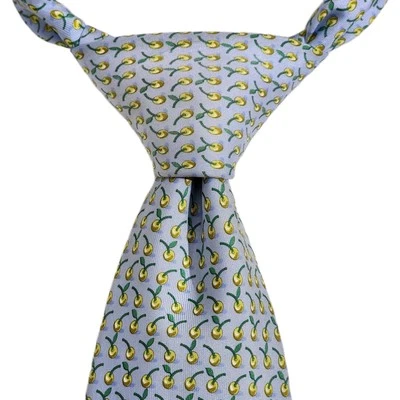 Corbata de seda Salvatore Ferragamo azul manzanas doradas 3,5x60 Foto 1 de 4