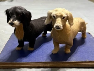 2 Vintage Dog Statues/ Figurines- DACHSHUND - Made With Real Goat Hair 9” X 5” - Picture 1 of 17