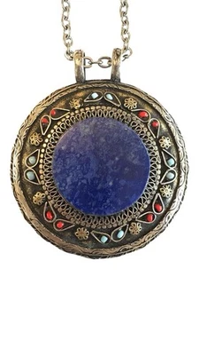 EUC Bajalia Charvi круглый окрашенный лазурит подвеска ожерелье 22» цепочка не оригинал - Изображение 1 из 4