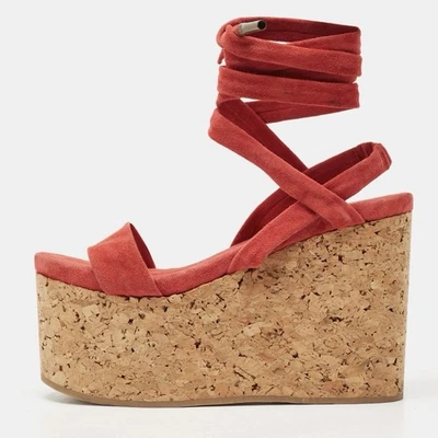 Isabel Marant Red Suede Cork Wedge Ankle Strap Platform Sandals Women’s Size 39 - Image 1 of 4