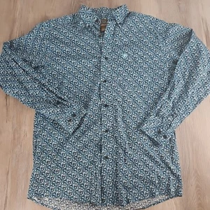 ARIAT Shirt Mens Small Med Button Down Paisley Teal Blue - Picture 1 of 6