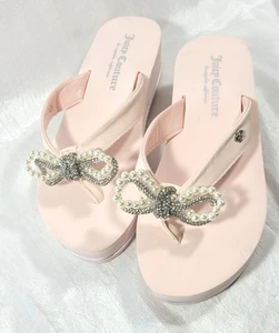 Juicy Couture Women's Crepe Bow Detail Wedge Sandals - Pink - US Size 6 - Picture 1 of 8