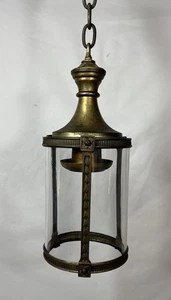 Antike 20er Jahre Art Deco vergoldete Messing & Glas Zylinder Decken Pendelleuchte Leuchte - Bild 1 von 17