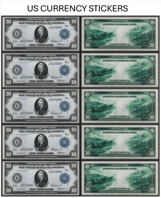 $10 Ten Dollar 1914 Federal Reserve Note Blue (US CURRENCY STICKERS) (Lot OF 5) - Image 1 of 4