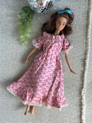 Vintage Barbie Clone Doll Dress Fleece Pink Nightgown Snaps Handmade - Image 1 of 4