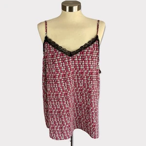 Avenue Womens 22/24 Camisole Red Black White Print Lace - Picture 1 of 10