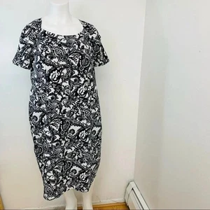 Roamans Midikleid 20W schwarz weiß Blumen Reißverschluss Kurzarm klassisch Arbeit Büro - Bild 1 von 12
