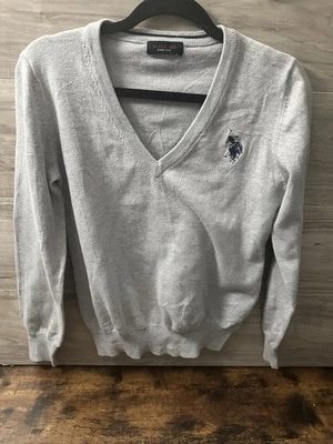 Suéter Polo Ralph Lauren XL para mujer 100 % algodón cuello en V bordado logotipo gris Foto 1 de 4